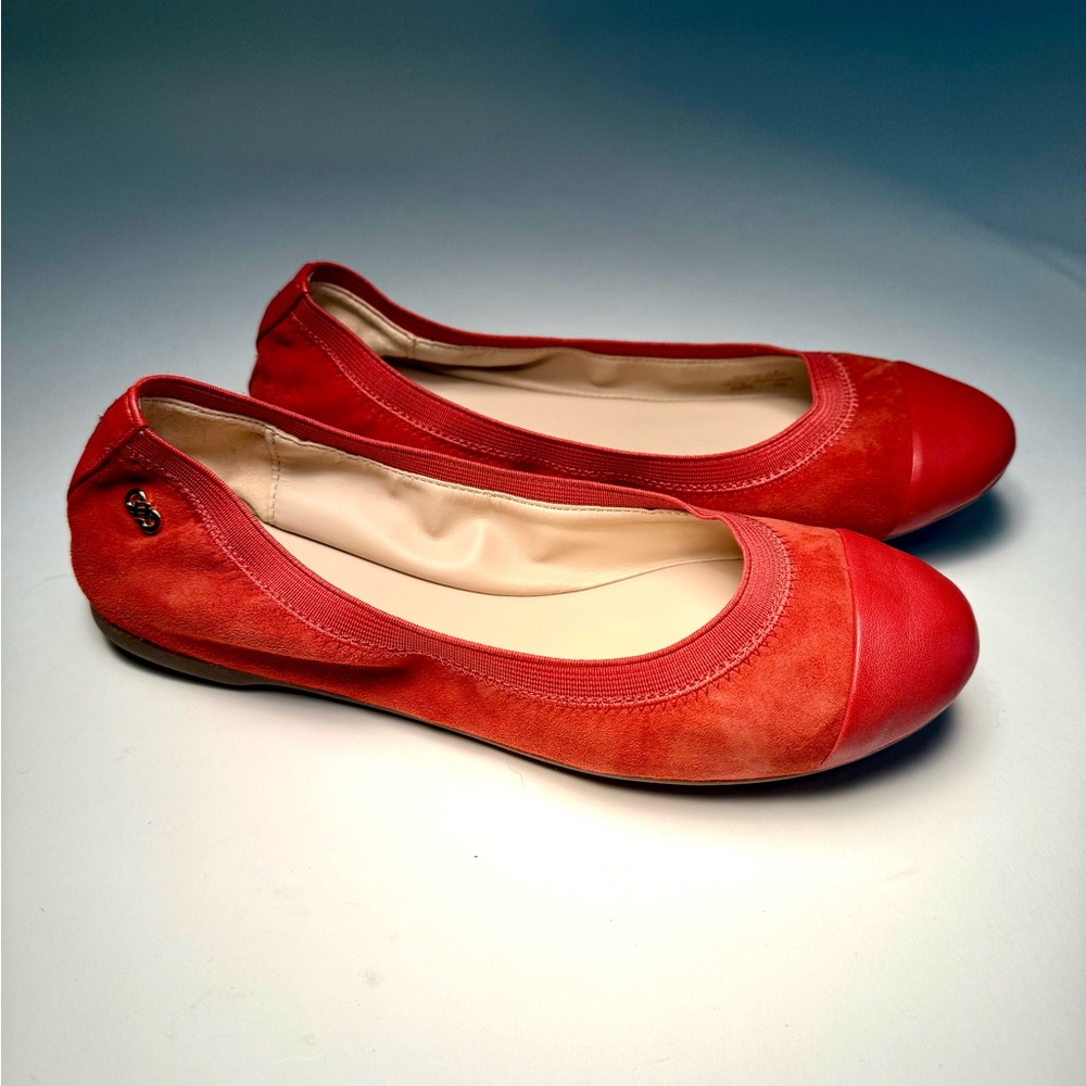 Cole Haan Elbridge Red Suede Ballet Flats Leather Cap Toe Comfort Shoes Size 7 - Picture 3 of 11